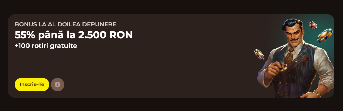 Roulettino second deposit bonus 55% 2500 RON + 100 freespins