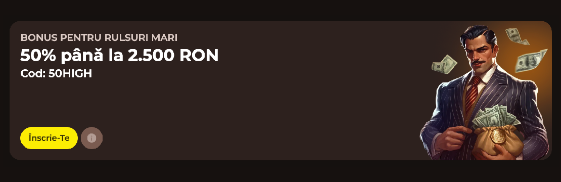 Roulettino bonus pentru rulsuri mari 50% 2500 RON 